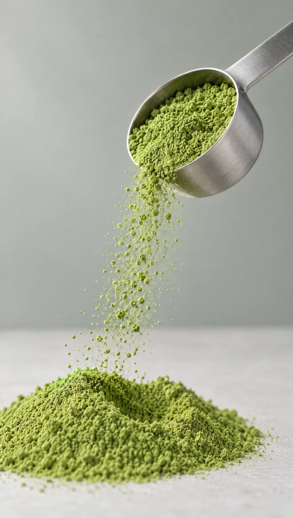Macro of a scoop of green powder