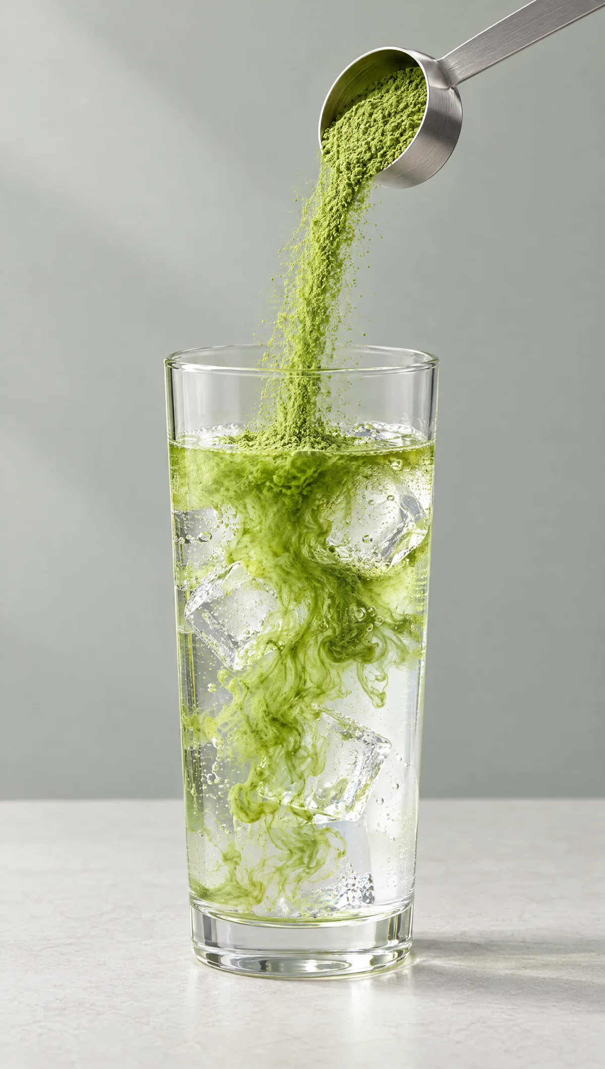 Green drink poured into a glass